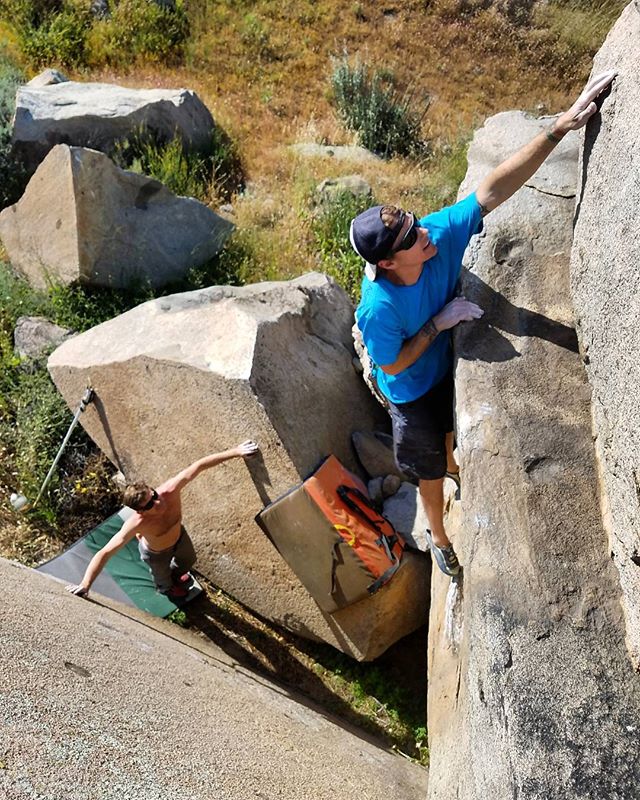 Great day of exploring some local rock. Dr. D and I were psyched to be taken out by Craig Phares who showed us around on his backyard circuit. SoCal seems to never disappoint! We climbed some world class problems in the middle of just another boulder sprinkled hillside near Hemet. It is great to realize how much potential and actually unclimbed rock there is everywhere around us. A lot of of these rocks have not seen many hands on them. Here you can see Craig stylin one of the warm up climbs