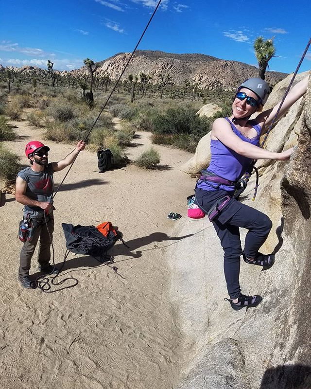 Great day out in Joshua Tree with Janelle and Rich. The psyche is high - first time on rock and already rocking it