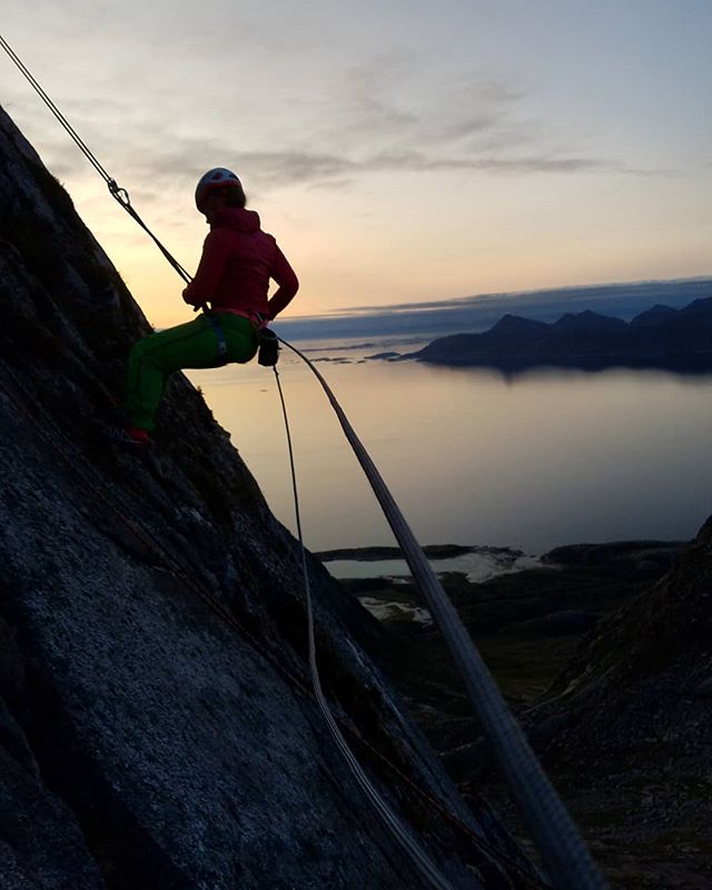 Rappelling into one of Norway's stunning late summer sunsets with the amazing @katerina_tazlarova. Always good times adventuring! We took our sweet time on this one...we had to pause every minute to soak in the beauty we saw. Norway truly has a special place in our hearts.